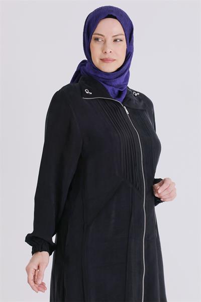 Behrem Büyük Beden Tesettür Cupro Ferace Siyah OTW28083