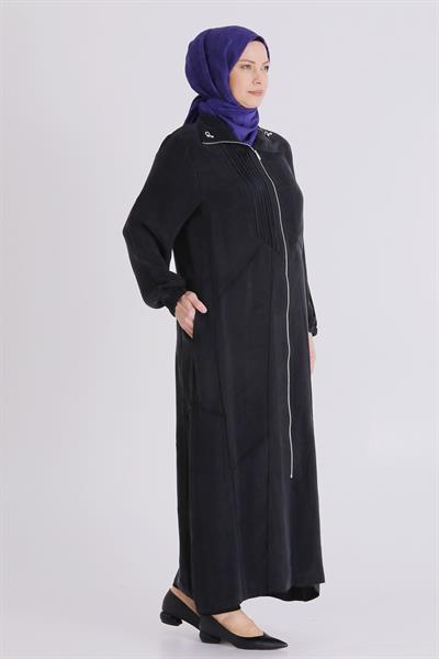 Behrem Büyük Beden Tesettür Cupro Ferace Siyah OTW28083