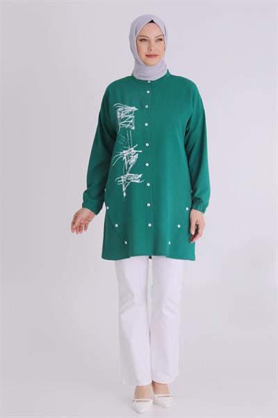 Behrem  Büyük Beden Tesettür Düğmeli Spor Tunik Benetton OTW2353