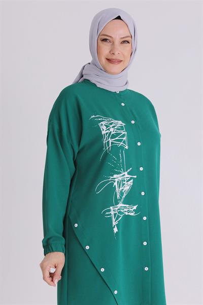 Behrem  Büyük Beden Tesettür Düğmeli Spor Tunik Benetton OTW2353