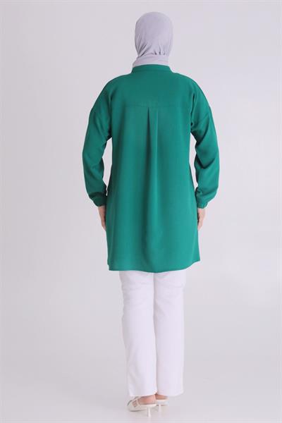 Behrem  Büyük Beden Tesettür Düğmeli Spor Tunik Benetton OTW2353