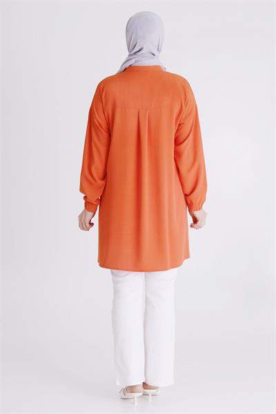 Behrem  Büyük Beden Tesettür Düğmeli Spor Tunik Oranj OTW2353