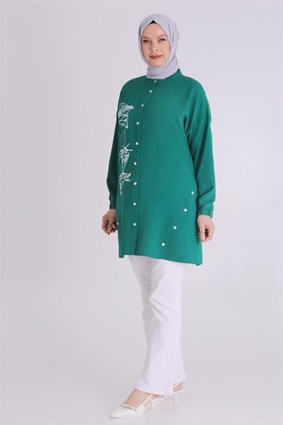 Behrem  Büyük Beden Tesettür Düğmeli Spor Tunik Benetton OTW2353