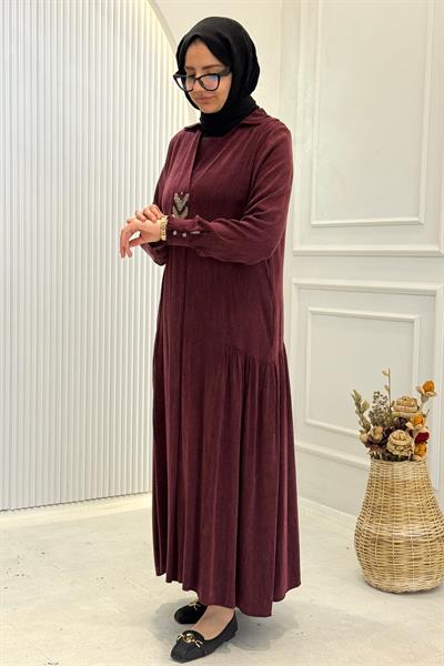 Behrem Büyük Beden Tesettür Elbise Bordo OTW75009
