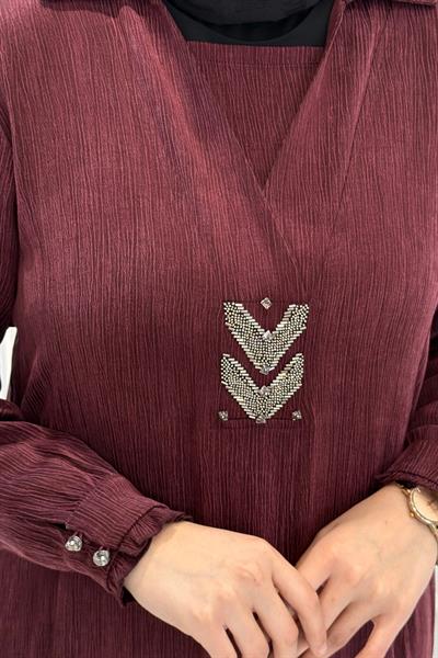 Behrem Büyük Beden Tesettür Elbise Bordo OTW75009