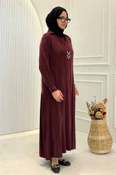 Behrem Büyük Beden Tesettür Elbise Bordo OTW75009