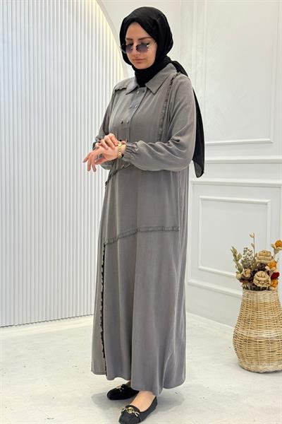 Behrem Büyük Beden Tesettür Elbise Duman Gri OTW7524