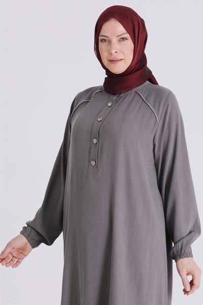 Behrem Büyük Beden Tesettür Elbise Duman Gri OTW7525