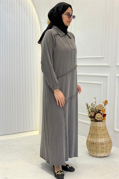 Behrem Büyük Beden Tesettür Elbise Duman Gri OTW7524