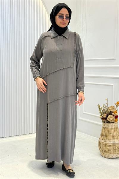Behrem Büyük Beden Tesettür Elbise Duman Gri OTW7524