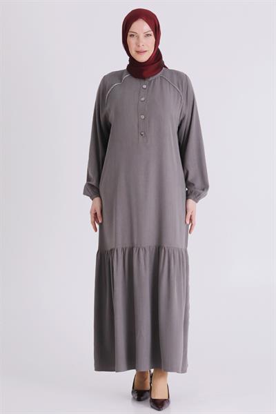 Behrem Büyük Beden Tesettür Elbise Duman Gri OTW7525