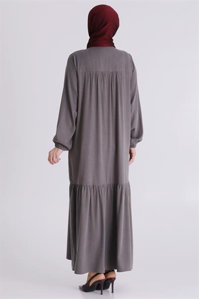 Behrem Büyük Beden Tesettür Elbise Duman Gri OTW7525