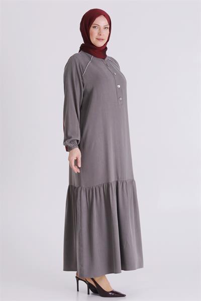 Behrem Büyük Beden Tesettür Elbise Duman Gri OTW7525