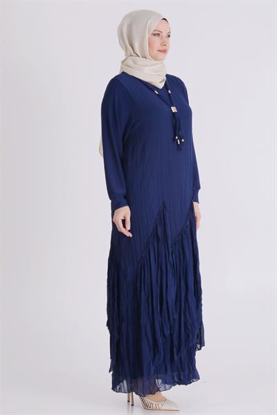 Behrem Büyük Beden Tesettür Elbise İndigo OTW7526