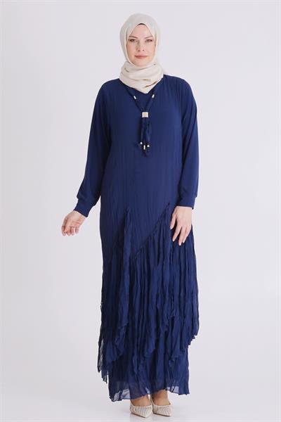 Behrem Büyük Beden Tesettür Elbise İndigo OTW7526