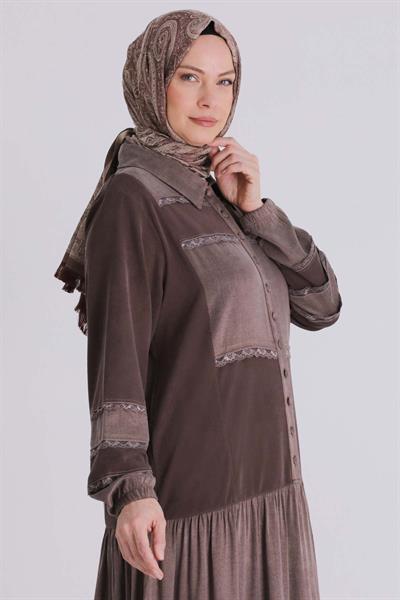Behrem Büyük Beden Tesettür Elbise Kahve OTW75008