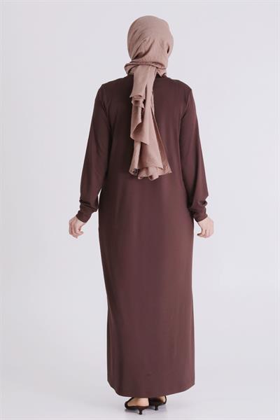 Behrem Büyük Beden Tesettür Elbise Kahve OTW7527