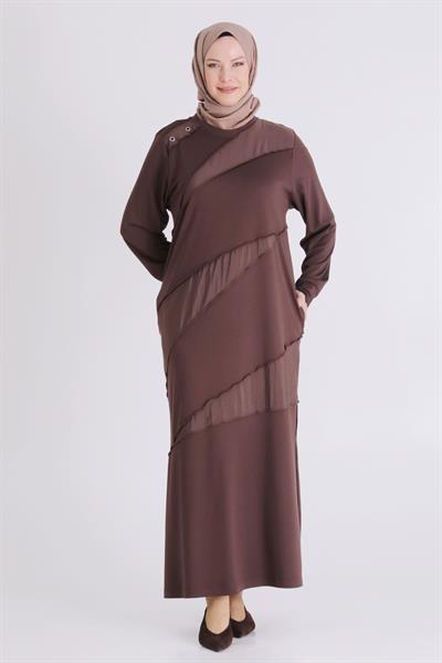Behrem Büyük Beden Tesettür Elbise Kahve OTW7527