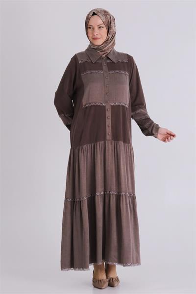 Behrem Büyük Beden Tesettür Elbise Kahve OTW75008