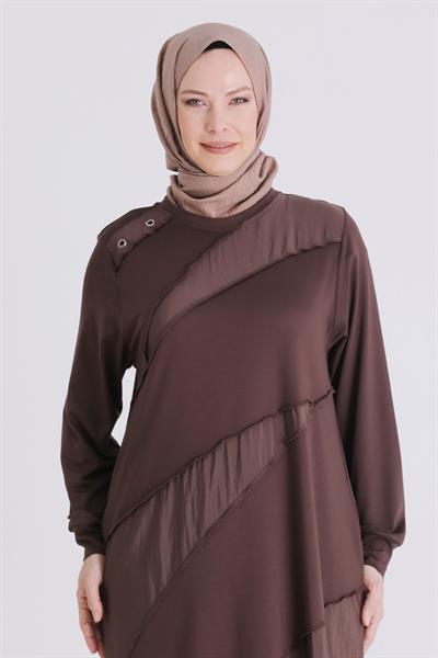 Behrem Büyük Beden Tesettür Elbise Kahve OTW7527