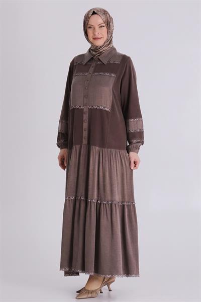 Behrem Büyük Beden Tesettür Elbise Kahve OTW75008