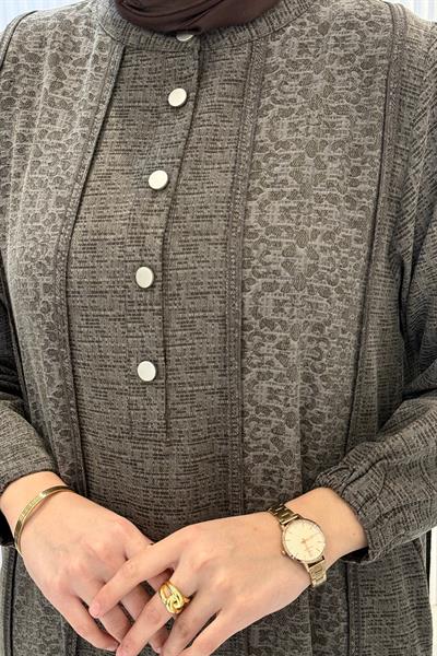 Behrem Büyük Beden Tesettür Elbise Koyu Vizon OTW75010