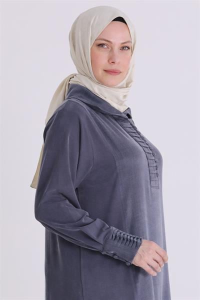 Behrem Büyük Beden Tesettür Elbise Lacivert OTW75015