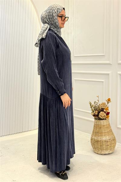 Behrem Büyük Beden Tesettür Elbise Lacivert OTW75009