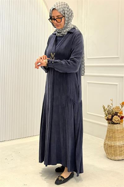 Behrem Büyük Beden Tesettür Elbise Lacivert OTW75009