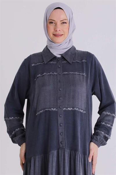 Behrem Büyük Beden Tesettür Elbise Lacivert OTW75008