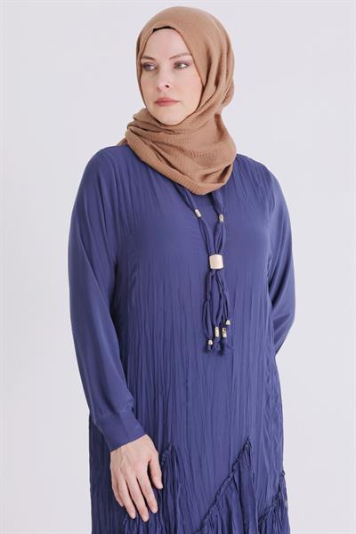 Behrem Büyük Beden Tesettür Elbise Morcivert OTW7526