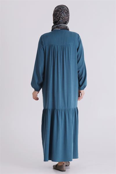 Behrem Büyük Beden Tesettür Elbise Petrol OTW7525