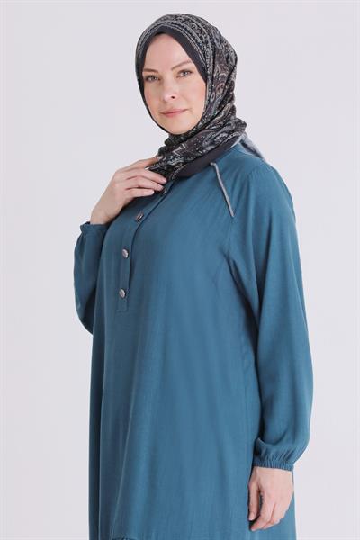 Behrem Büyük Beden Tesettür Elbise Petrol OTW7525