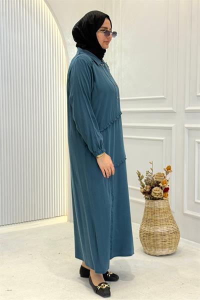 Behrem Büyük Beden Tesettür Elbise Petrol OTW7524