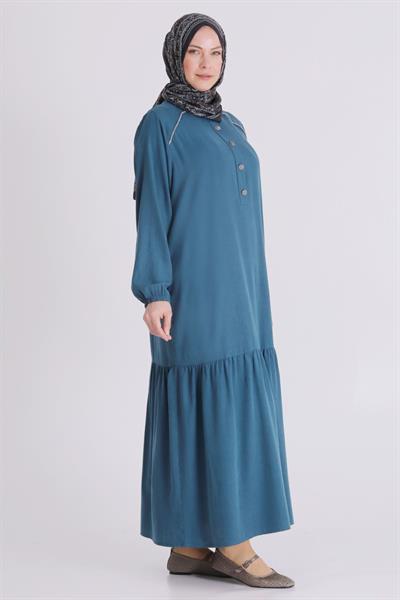 Behrem Büyük Beden Tesettür Elbise Petrol OTW7525