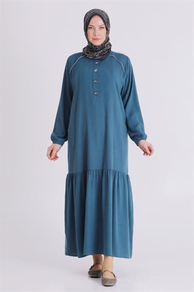 Behrem Büyük Beden Tesettür Elbise Petrol OTW7525