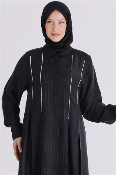 Behrem Büyük Beden Tesettür Elbise Siyah OTW75012