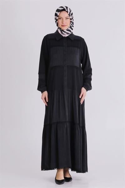 Behrem Büyük Beden Tesettür Elbise Siyah OTW75008