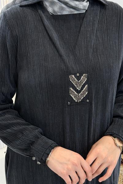 Behrem Büyük Beden Tesettür Elbise Siyah OTW75009