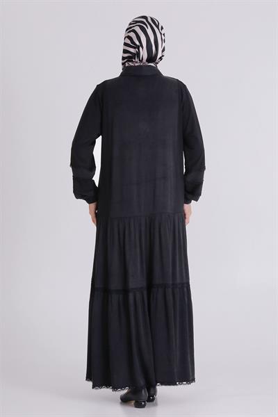 Behrem Büyük Beden Tesettür Elbise Siyah OTW75008