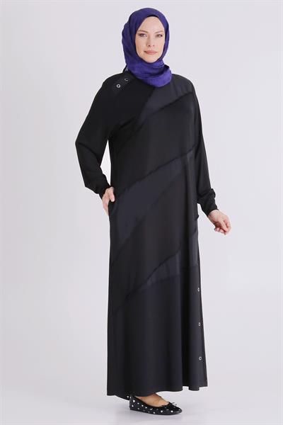 Behrem Büyük Beden Tesettür Elbise Siyah OTW7527