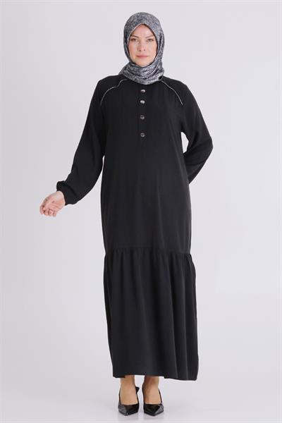 Behrem Büyük Beden Tesettür Elbise Siyah OTW7525