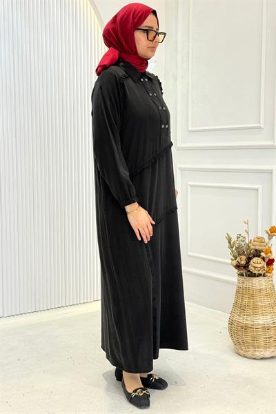 Behrem Büyük Beden Tesettür Elbise Siyah OTW7524