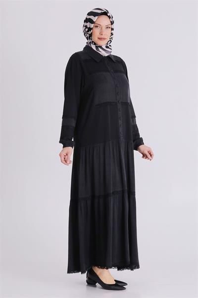 Behrem Büyük Beden Tesettür Elbise Siyah OTW75008