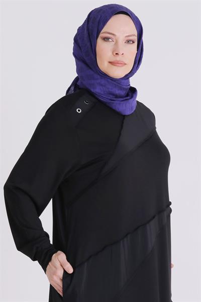 Behrem Büyük Beden Tesettür Elbise Siyah OTW7527