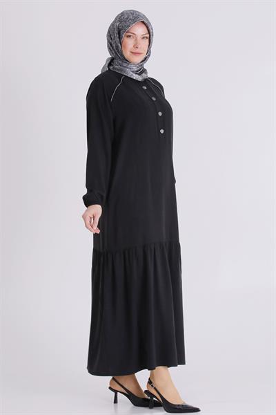 Behrem Büyük Beden Tesettür Elbise Siyah OTW7525