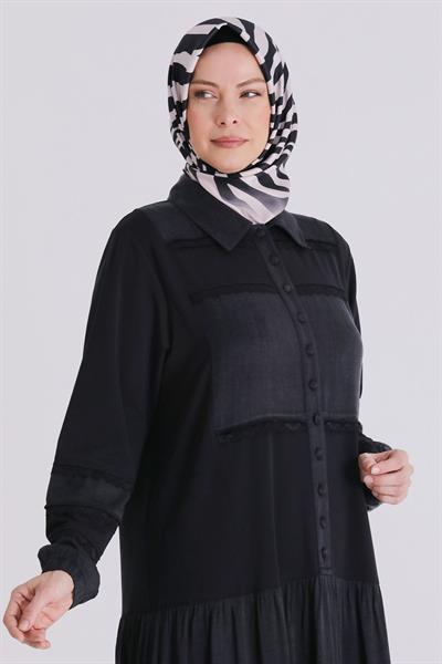 Behrem Büyük Beden Tesettür Elbise Siyah OTW75008