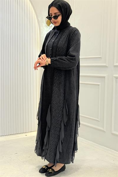Behrem Büyük Beden Tesettür Elbise Siyah OTW75010