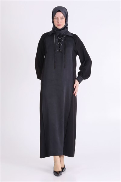 Behrem Büyük Beden Tesettür Elbise Siyah OTW75014