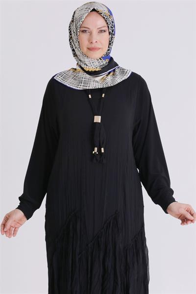 Behrem Büyük Beden Tesettür Elbise Siyah OTW7526